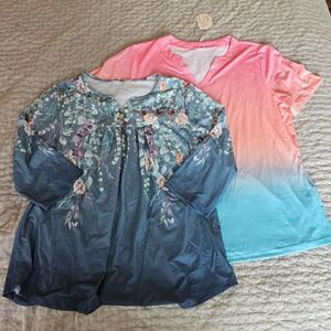 Set of Two Women's Size XL Colorful Boutique Blouses Short and 3/4 Length Sleeve